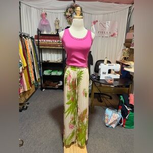 Tropical Print Wide Leg Pants